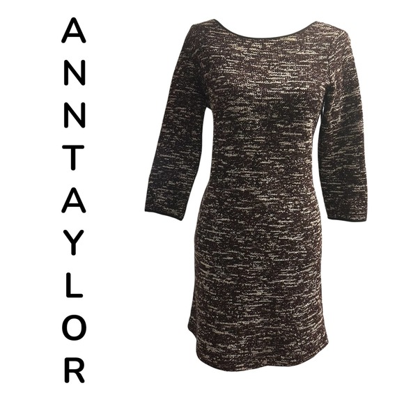 Ann Taylor Factory Dresses & Skirts - Ann Taylor Factory Sheath Dress Burgundy Marled Knit 3/4 Sleeve Exposed Zip XS